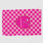 Monogrammed Pink Checks & golfclub & vlag Golf to Golfhanddoek (Horizontaal)