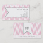 Monogrammed Pink Chevron Calling Card Visitekaartje (Voorkant / Achterkant)