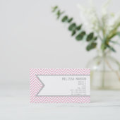 Monogrammed Pink Chevron Calling Card Visitekaartje (Staand voorkant)