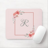 Monogrammed Pink Coral and White Green Floral Muismat (Met muis)