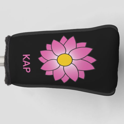 Monogrammed Pink Daisy Putter Hoesje Golfheadcover (Voorkant)