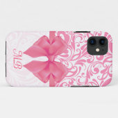 Monogrammed Pink Damask en Roze Ribbon Case-Mate iPhone Case (Achterkant (horizontaal))