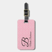 Monogrammed Pink Damask voor reizigers Bagagelabel (Voorkant verticaal)