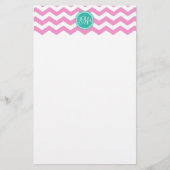 Monogrammed Pink en Blauwgroen Chevron Custom Briefpapier (Voorkant)
