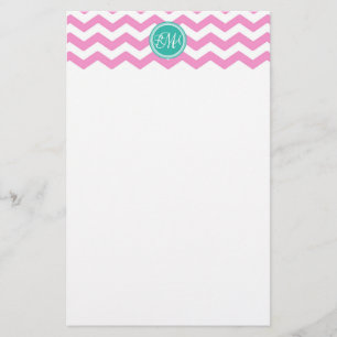 Monogrammed Pink en Blauwgroen Chevron Custom Briefpapier