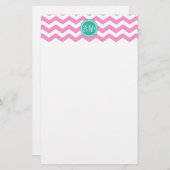 Monogrammed Pink en Blauwgroen Chevron Custom Briefpapier (Voorkant / Achterkant)