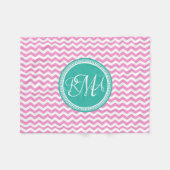 Monogrammed Pink en Blauwgroen Chevron Custom Fleece Deken (Voorkant (Horizontaal))
