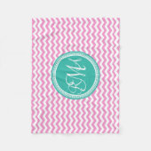 Monogrammed Pink en Blauwgroen Chevron Custom Fleece Deken (Voorkant)