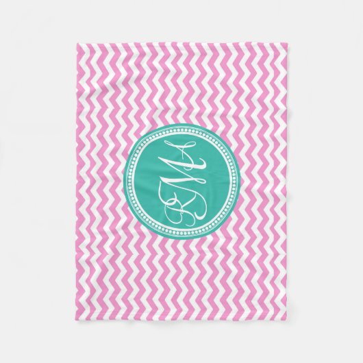 Monogrammed Pink en Blauwgroen Chevron Custom Fleece Deken (Voorkant)
