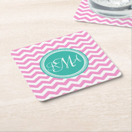 Monogrammed Pink en Blauwgroen Chevron Custom Kartonnen Onderzetters