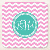 Monogrammed Pink en Blauwgroen Chevron Custom Kartonnen Onderzetters (Voorkant)