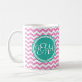 Monogrammed Pink en Blauwgroen Chevron Custom Koffiemok (Links)