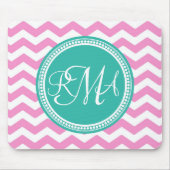 Monogrammed Pink en Blauwgroen Chevron Custom Muismat (Voorkant)