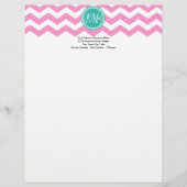 Monogrammed Pink en Blauwgroen Chevron Custom Persoonlijk Briefhoofd (Voorkant)