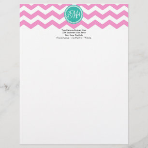 Monogrammed Pink en Blauwgroen Chevron Custom Persoonlijk Briefhoofd