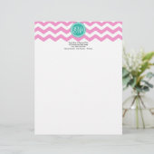Monogrammed Pink en Blauwgroen Chevron Custom Persoonlijk Briefhoofd (Staand voorkant)