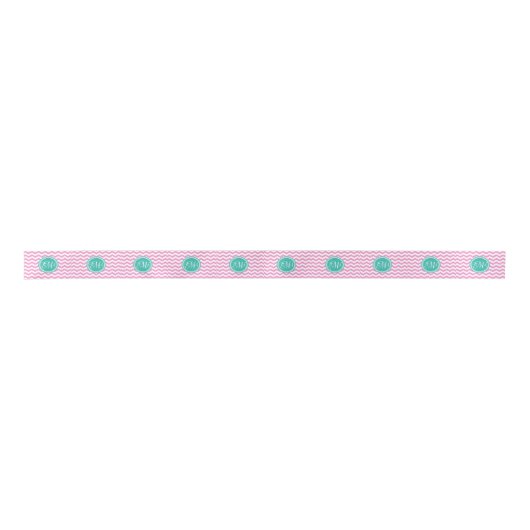 Monogrammed Pink en Blauwgroen Chevron Custom Satijnen Lint (Voorkant)