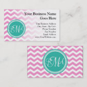 Monogrammed Pink en Blauwgroen Chevron Custom Visitekaartje (Voorkant / Achterkant)