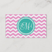 Monogrammed Pink en Blauwgroen Chevron Custom Visitekaartje (Achterkant)