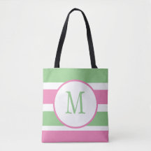 Monogrammed Pink en Green Canvas tas