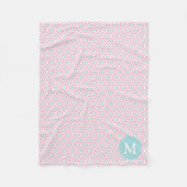Monogrammed Pink en Mint Diamonds Ikat Pattern Fleece Deken (Voorkant)