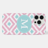 Monogrammed Pink en Mint Diamonds Ikat Pattern iPhone Hoesje (Achterkant horizontaal)