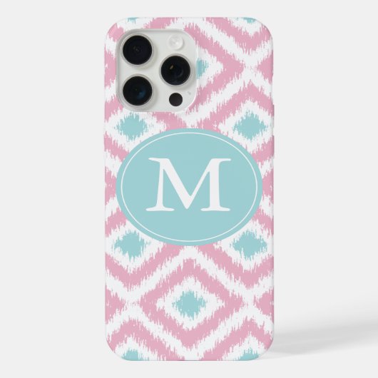 Monogrammed Pink en Mint Diamonds Ikat Pattern iPhone Hoesje (Achterkant)
