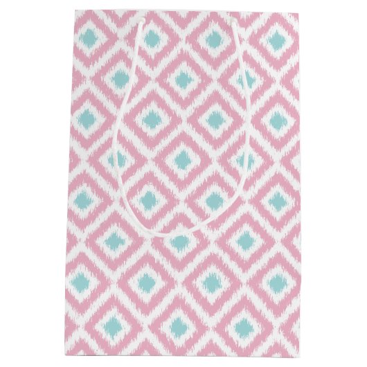 Monogrammed Pink en Mint Diamonds Ikat Pattern Medium Cadeauzakje (Achterkant)