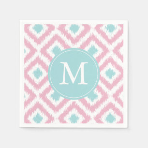 Monogrammed Pink en Mint Ikat Diamonds Pattern Servetten