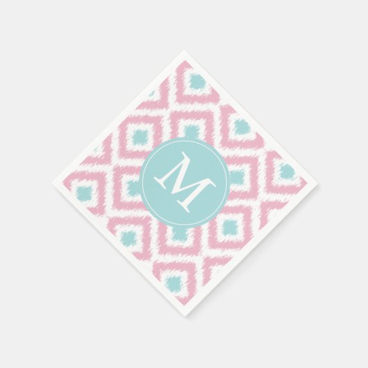 Monogrammed Pink en Mint Ikat Diamonds Pattern Servetten (Hoek)