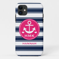 MONOGRAMMED PINK EN NAVY ANCHOR