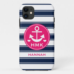 MONOGRAMMED PINK EN NAVY ANCHOR Case-Mate iPhone CASE