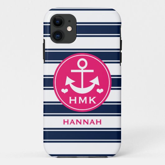 MONOGRAMMED PINK EN NAVY ANCHOR Case-Mate iPhone CASE (Achterkant)