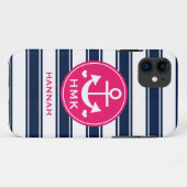 MONOGRAMMED PINK EN NAVY ANCHOR Case-Mate iPhone CASE (Achterkant (horizontaal))