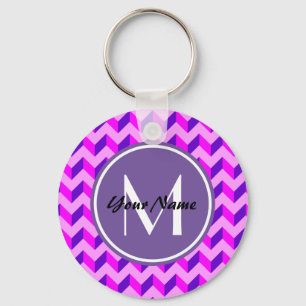 Monogrammed Pink en Paarse Chevron Patchwork Sleutelhanger