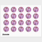 Monogrammed Pink en Paarse Digitale Kunst Ronde Sticker (Vel)