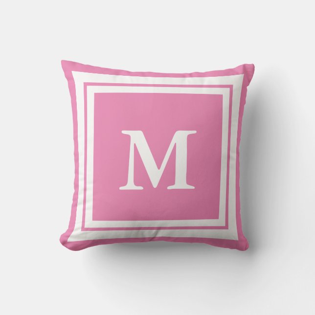 Monogrammed Pink en White Kussen (Voorkant)