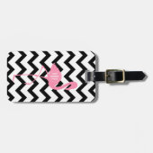 Monogrammed Pink Flamingo + Black Chevron Bagagelabel (Voorkant horizontaal)