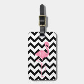 Monogrammed Pink Flamingo + Black Chevron Bagagelabel (Voorkant verticaal)