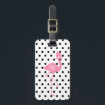 Monogrammed Pink Flamingo   Black Polka Dot Bagagelabel<br><div class="desc">Een geschenk met een illustratie van een roze flamingo silhouette.  Geef je monogram een persoonlijk tintje op het lichaam van flamingo.  De achtergrond is wit met kleine zwarte poka stippen.</div>