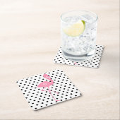 Monogrammed Pink Flamingo + Black Polka Dot Kartonnen Onderzetters (Insitu)