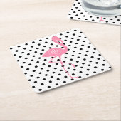 Monogrammed Pink Flamingo + Black Polka Dot Kartonnen Onderzetters (Schuin)