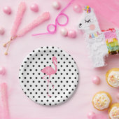 Monogrammed Pink Flamingo + Black Polka Dot Papieren Bordje (Feest)