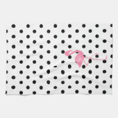 Monogrammed Pink Flamingo + Black Polka Dot Theedoek (Horizontaal)