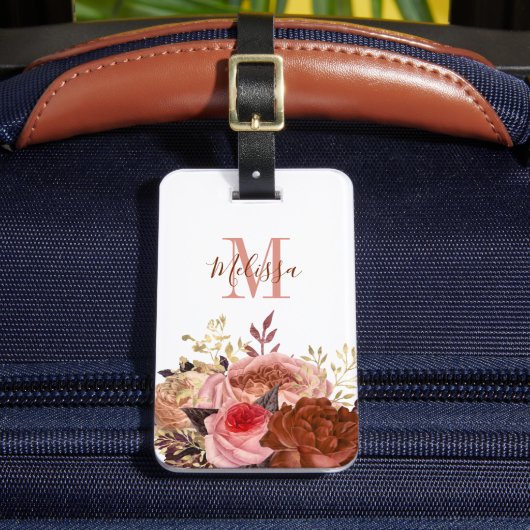 Monogrammed Pink Floral Bagagelabel (Voorkant Insitu 2)