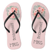 Monogrammed Pink Floral Bridesmaid Teenslippers (Voetbed)