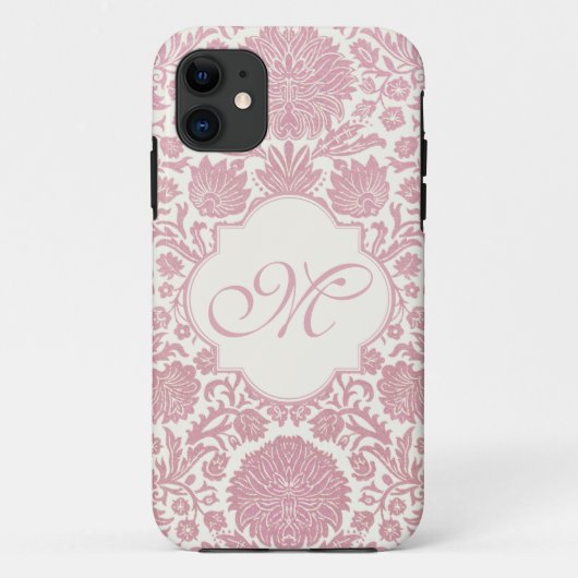Monogrammed Pink Floral Damask Case-Mate iPhone Case (Achterkant)