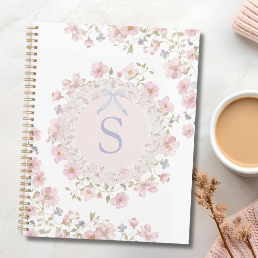 Monogrammed Pink Flowers and Lace Floral Planner