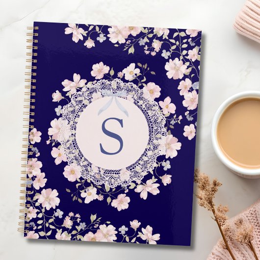Monogrammed Pink Flowers and Lace Floral Planner