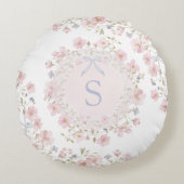 Monogrammed Pink Flowers and Lace Floral Rond Kussen (Voorkant)